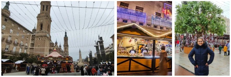 Mercado Navideño en la Plaza del Pilar de Zaragoza en Navidad.