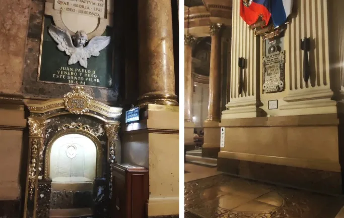 Óculo a la columna del Pilar y bombas de la Guerra Civil Española. Zaragoza.